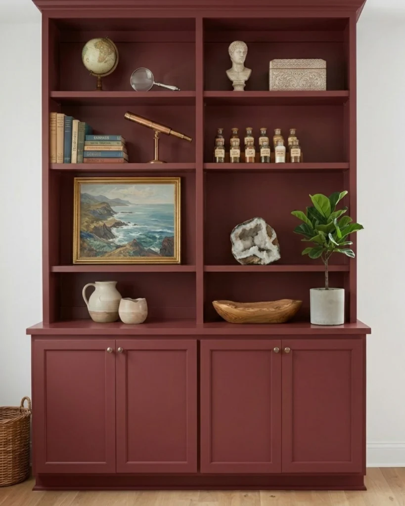 030 RED LEATHER peinture écologique haut de gamme sans COV lfinition satin etagère bibliothèque