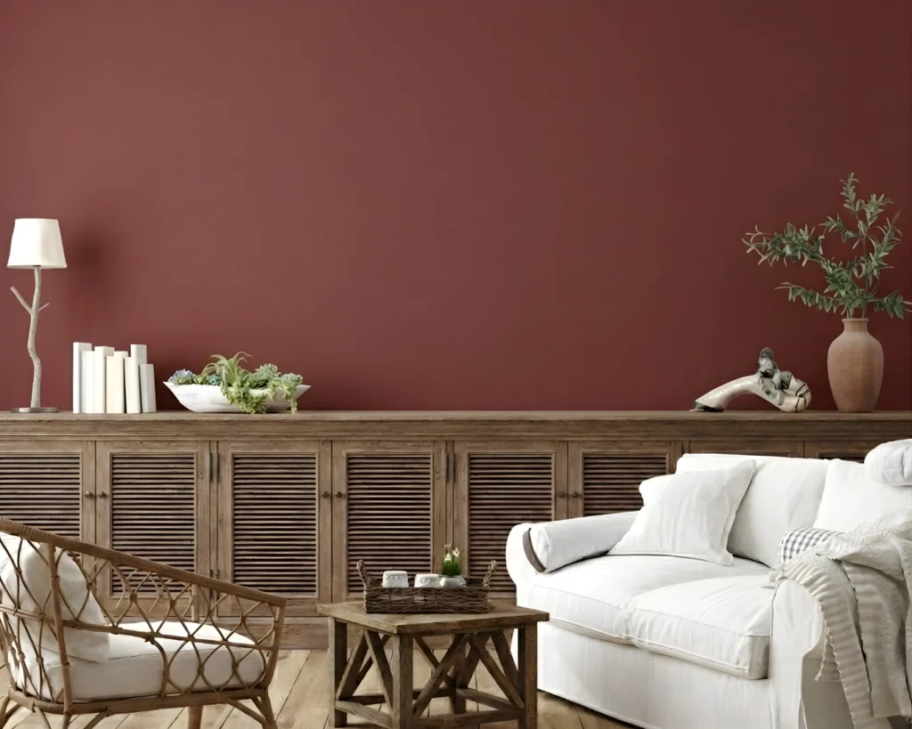 030 RED LEATHER peinture ecologique haut de gamme terracotta foncée murs salon