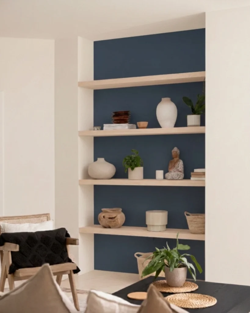 048 INKY DREAM peinture écologique haut de gamme sans COV lessivable murs alcove avec étagères